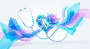산부인과 전문의와의 의학 상담을 형상화한 3D 일러스트